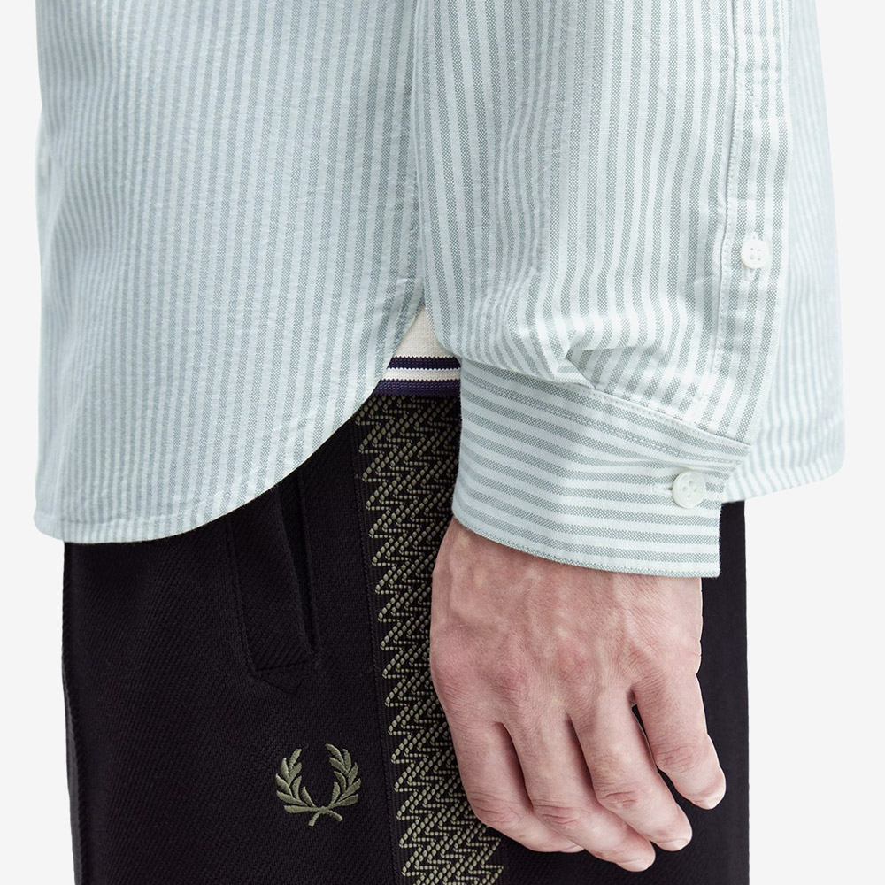 프레드페리 롱슬리브 옥스포드 스트라이프 셔츠 베이리프 스노우화이트(Fred Perry Long Sleeve Oxford Stripe Shirt Bayleaf Snow White) - 5