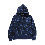 BAPE One Point Color Camo Cropped Full Zip Hoodie Navy