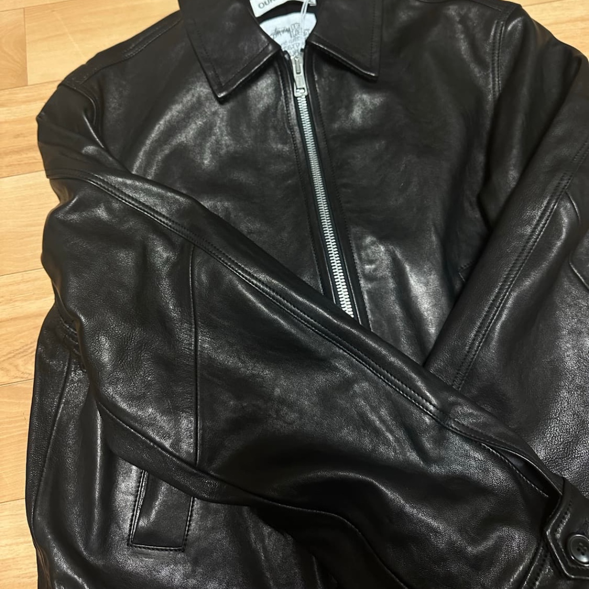 Stussy x Our Legacy Work Shop Blouson Jacket Leather Black 착용 스타일