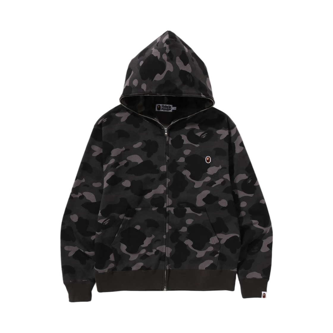 베이프 원 포인트 컬러 카모 크롭 풀 집 후드 블랙(BAPE One Point Color Camo Cropped Full Zip Hoodie Black)