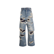 Balenciaga Destroyed Over Fit Denim Pants Blue