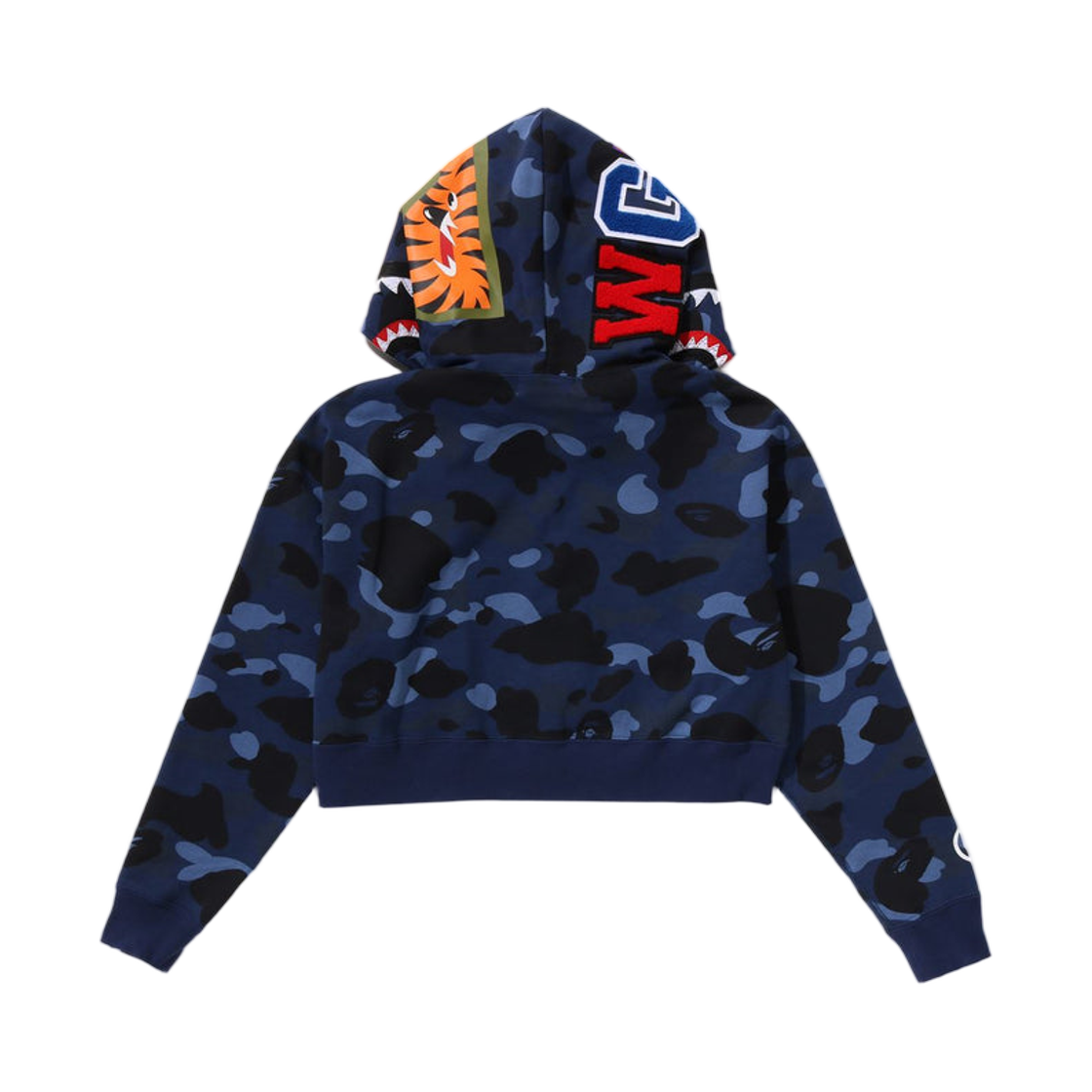(W) 베이프 컬러 카모 크리스탈 스톤 샤크 크롭 풀 집 후드 네이비((W) BAPE Color Camo Crystal Stone Shark Cropped Full Zip Hoodie Navy) - 3