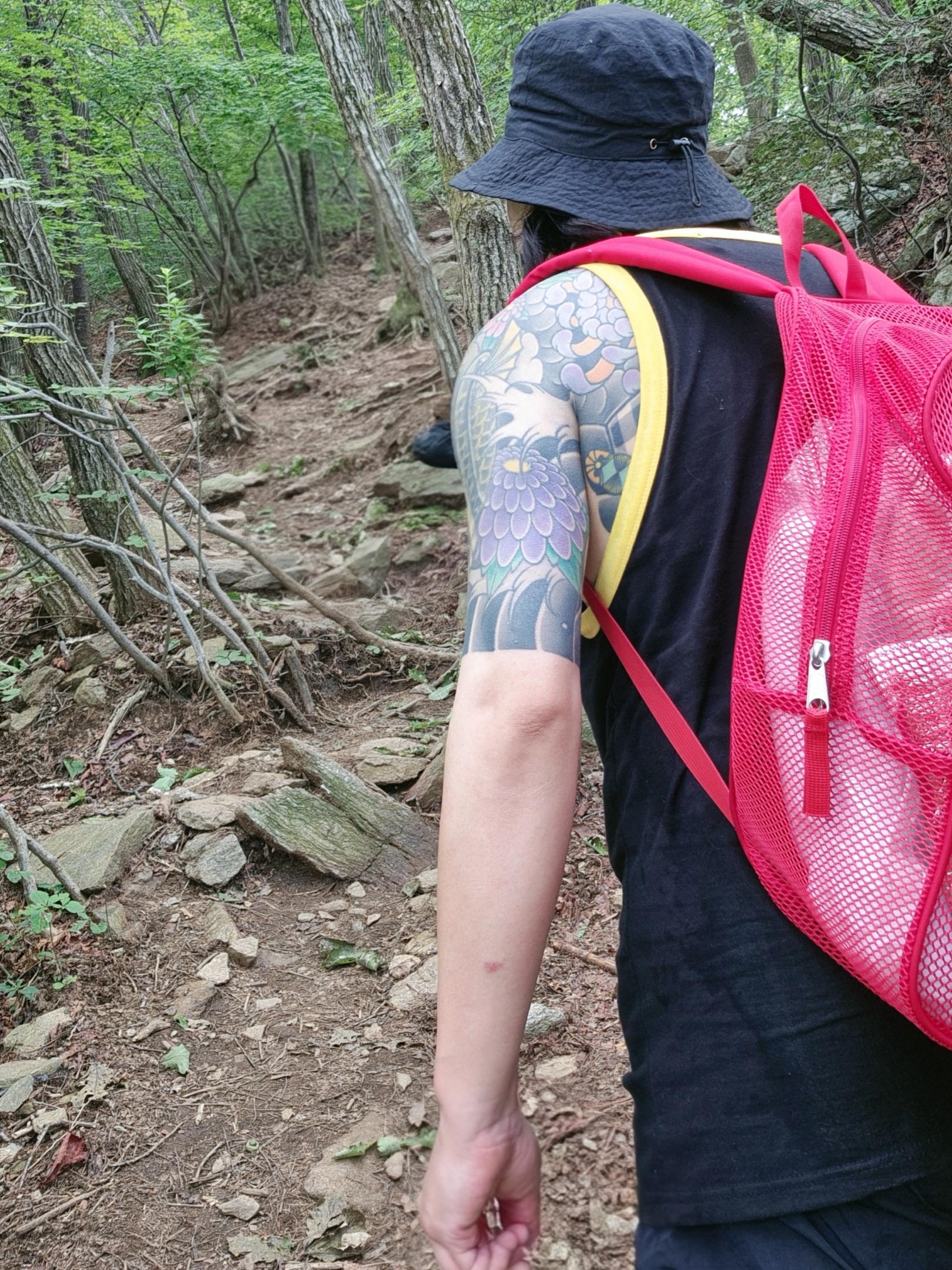 Jansport Mesh Pack Backpack Red Tape 착용 스타일 - 2