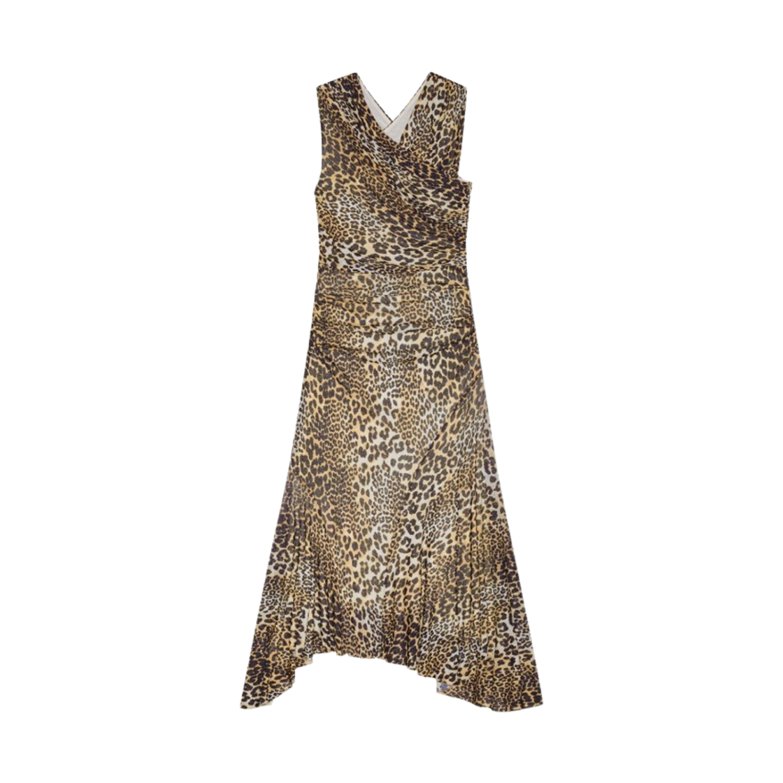 (W) 가니 말 메쉬 롱 러치드 크로스오버 드레스 레오파드((W) Ganni Marl Mesh Long Ruched Crossover Dress Leopard) - 1