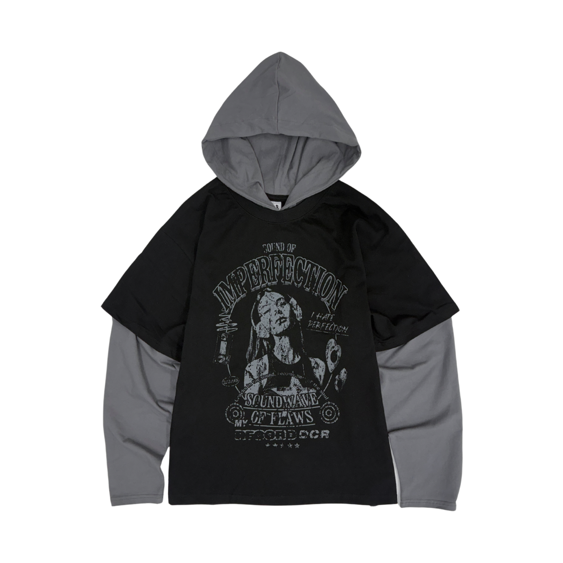 디파이클럽로버스 임펄펙션 레이어드 후디 슬리브 블랙(DEFYCLUBROBBERS Imperfection Layered Hoodie Sleeves Black)