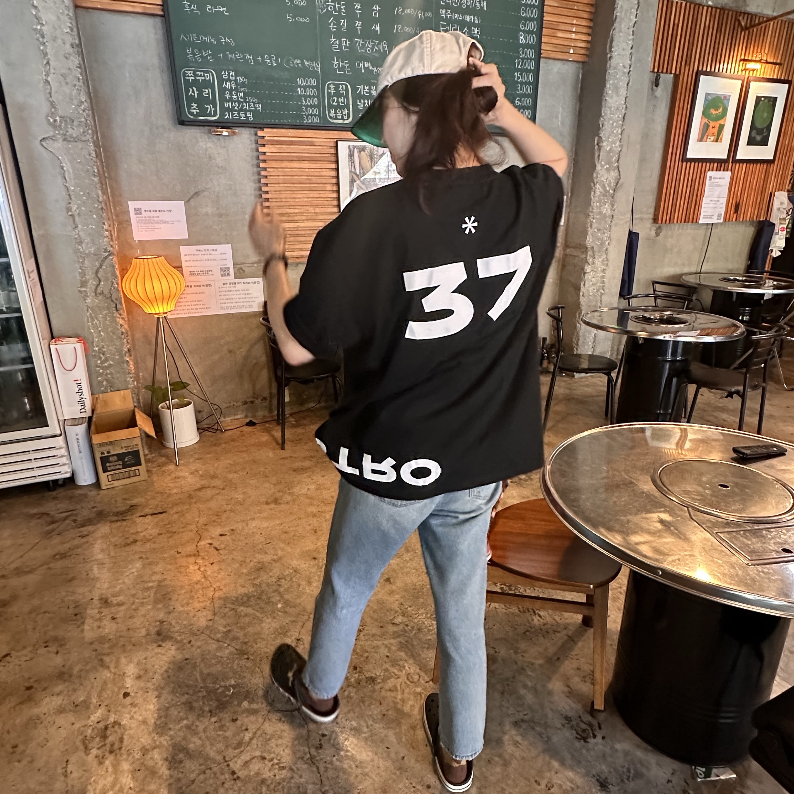 Printstar Basic Round T-Shirt Black (2Pack) 착용 스타일 - 2
