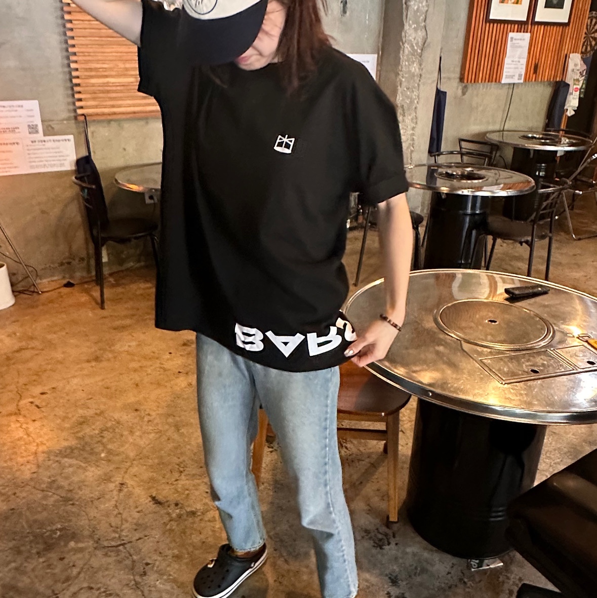 Printstar Basic Round T-Shirt Black (2Pack) 착용 스타일 - 1