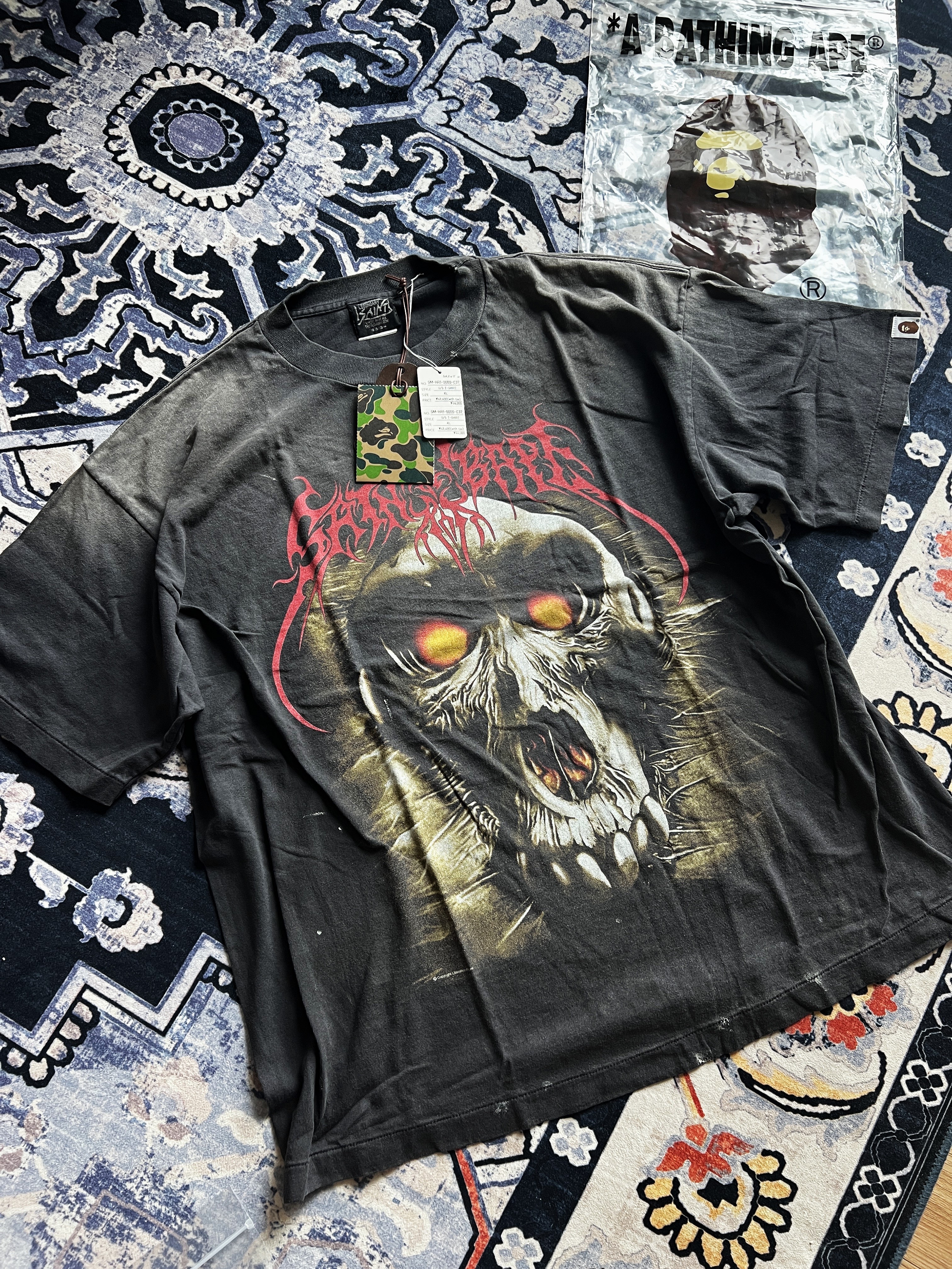 Saint Mxxxxxx x BAPE Saint BAPE S/S T-Shirt Black - 25AW 착용 스타일
