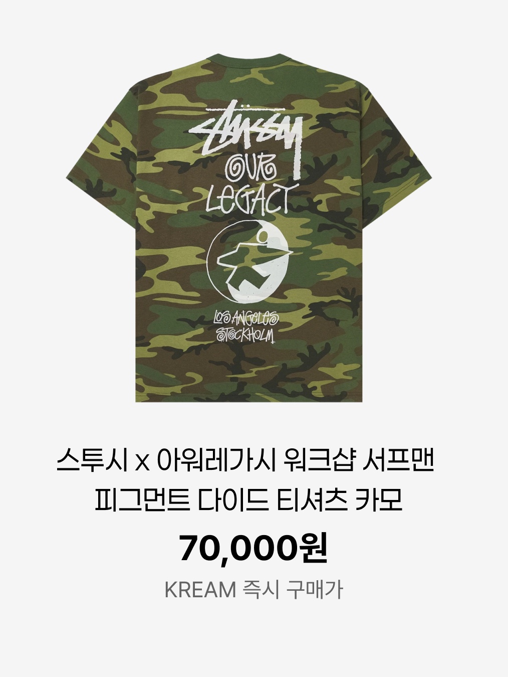 Stussy x Our Legacy Work Shop Surfman Pigment Dyed T-Shirt Camo, SLOW RECORD HOUSE Carpenter Bermuda Wide Camo Pants Vintage Green 착용 스타일 - 5