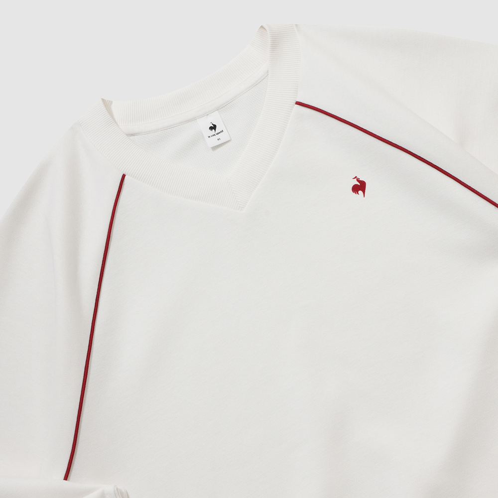 르꼬끄 스포르티브 여성 에센셜 브이넥 루즈 맨투맨 - 아이보리(QQ322LFS91)(le coq sportif Women’s Essential Loose V-Neck Sweatshirt Ivory) - 4