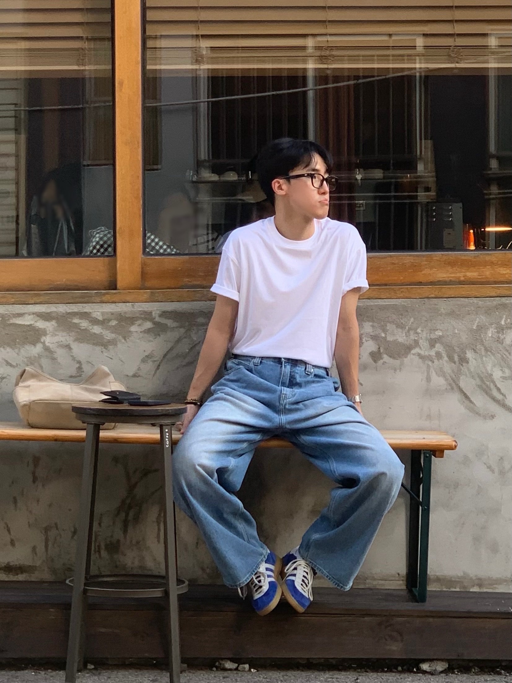 noun Wide Denim Pants Mid Blue, Adidas Originals Handball Spezial Collegiate Royal Cloud White 착용 스타일 - 4