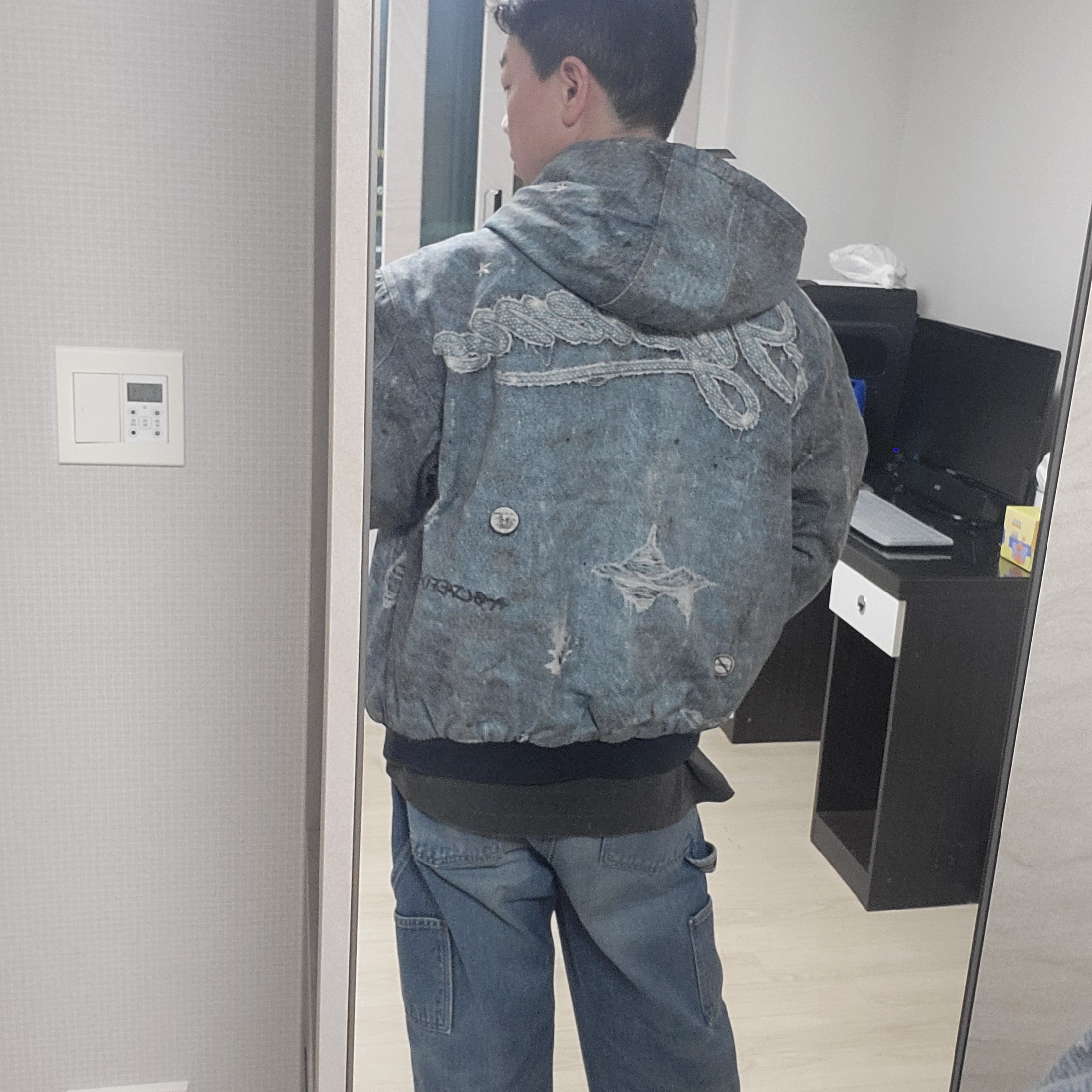 Supreme HJR Trompe L'oeil Hooded Work Jacket Blue - 24FW 착용 스타일 - 1