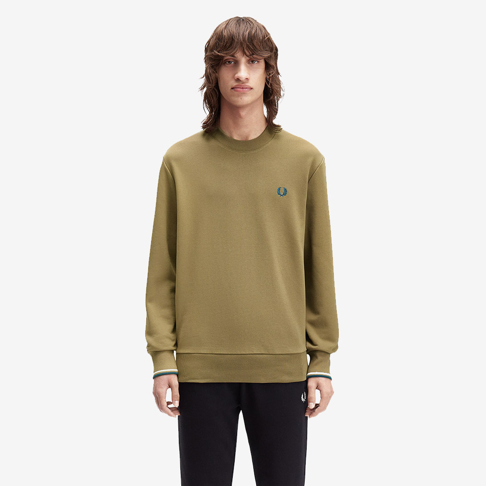프레드페리 크루넥 스웻셔츠 쉐이디드스톤 에크루 다크페트롤(Fred Perry Crew Neck Sweatshirt ShadedStone Ecru Dark Petrol) - 2