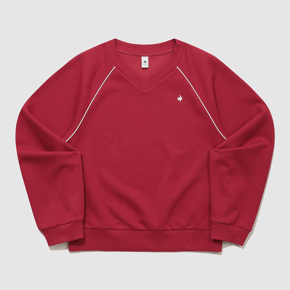 르꼬끄 스포르티브 여성 에센셜 브이넥 루즈 맨투맨 - 레드(QQ322LFS91)(le coq sportif Women’s Essential Loose V-Neck Sweatshirt Deep Red) - 2