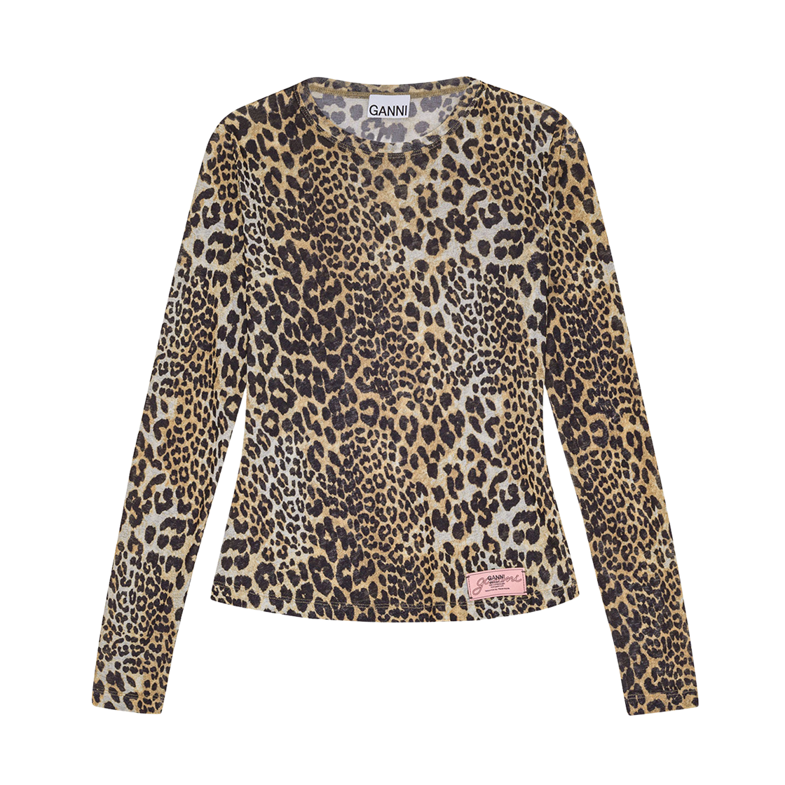 (W) 가니 프린티드 메쉬 롱슬리브 블라우스 레오파드((W) Ganni Printed Mesh Long Sleeve Blouse Leopard) - 1