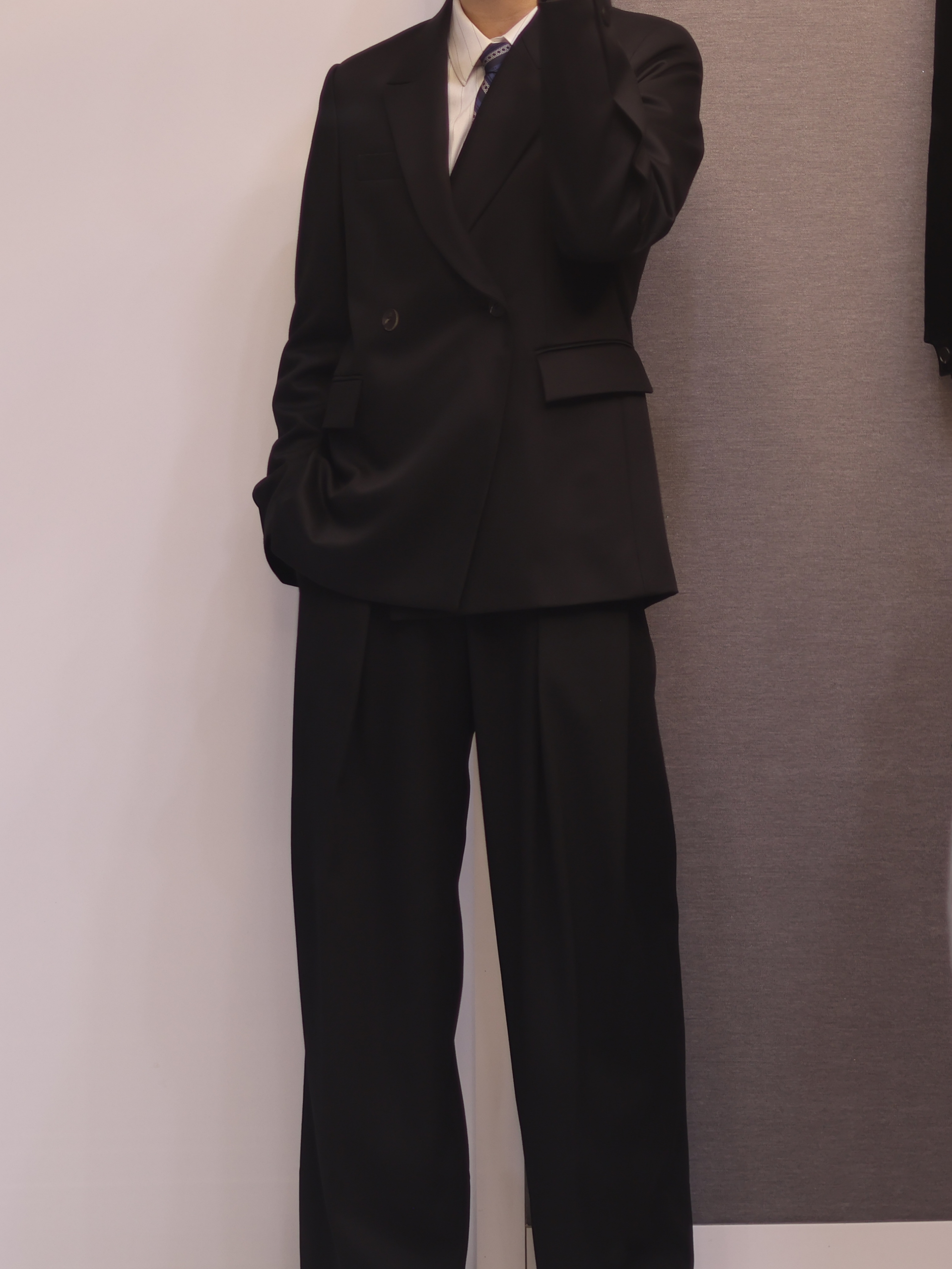 Wooyoungmi Wool Double Jacket Black - 24FW, Wooyoungmi Side Tuck Wide Pants Black - 24FW 착용 스타일 - 1