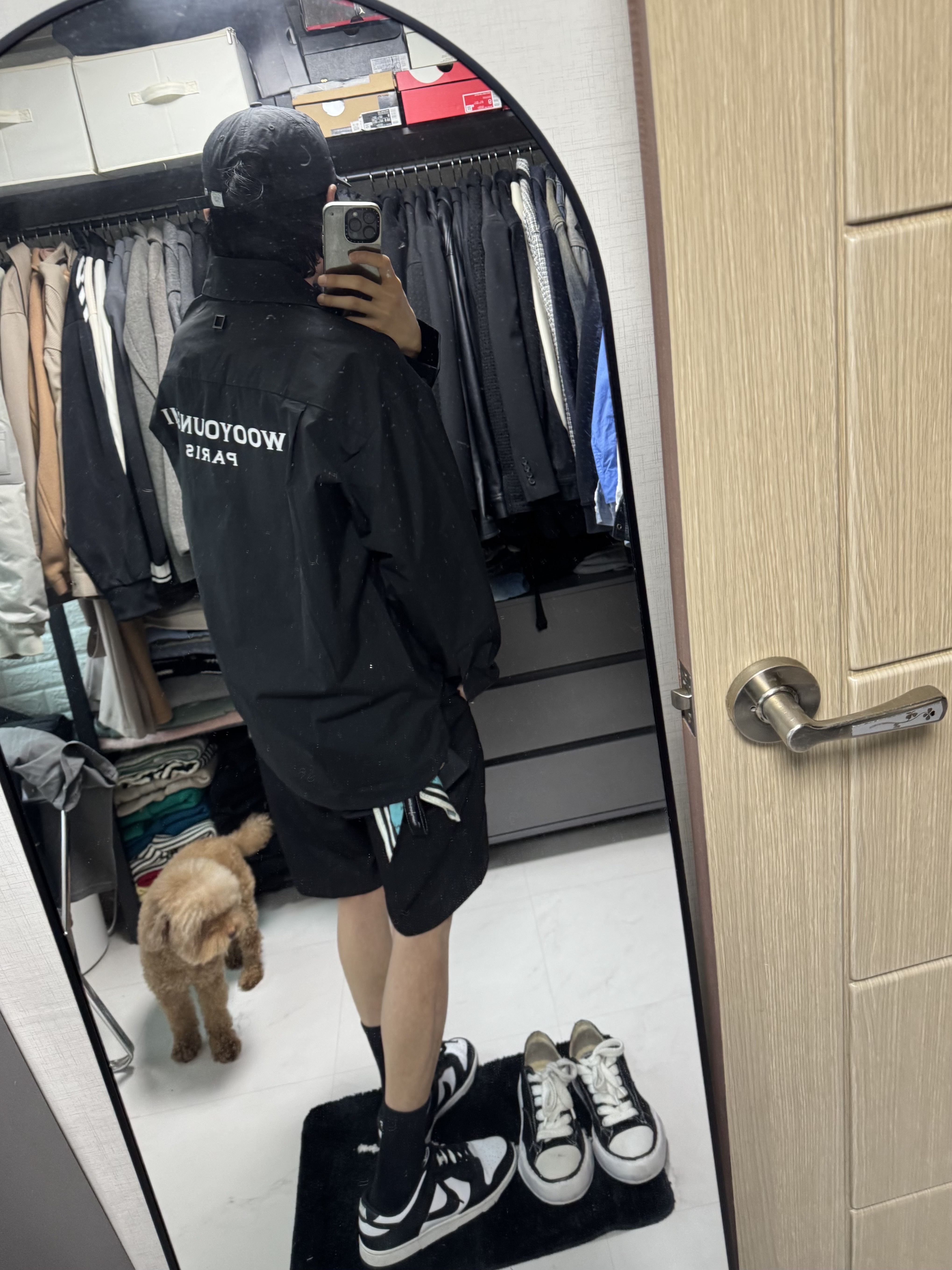 Human Made 5 Panel Nylon Cap Black, Wooyoungmi Cotton Back Logo Shirt Black - 25SS 착용 스타일 - 2