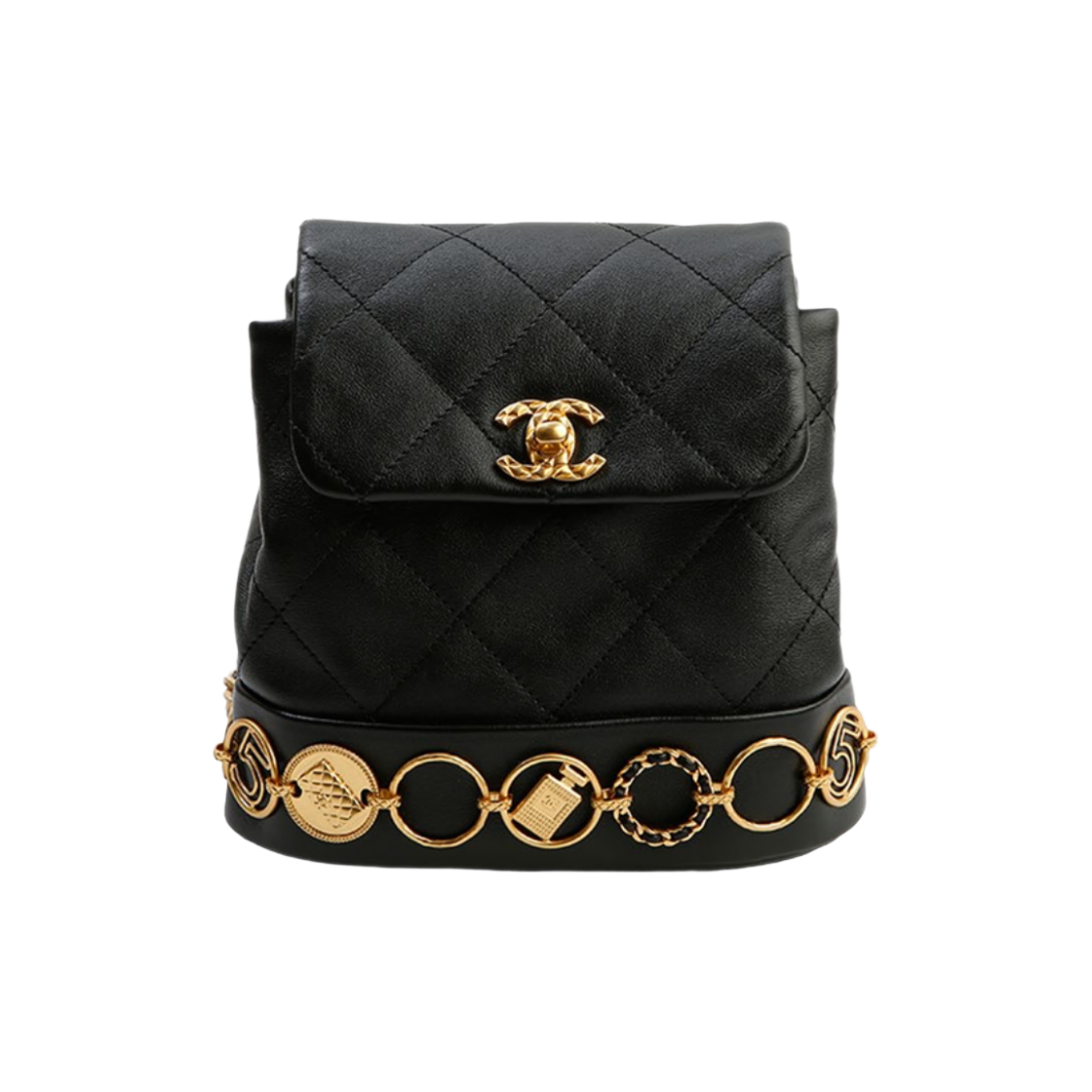 샤넬 심벌즈 코인 디테일 백팩 스몰 블랙 빈티지 골드(Chanel Symbols Coin Detail Backpack Small Black Vintage Gold)