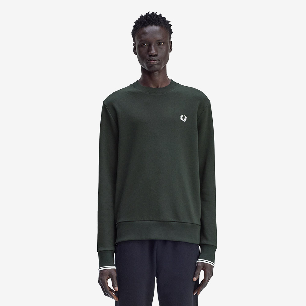 프레드페리 크루넥 스웻셔츠 나이트그린 스노우화이트(Fred Perry Crew Neck Sweatshirt Night Green Snow White) - 2