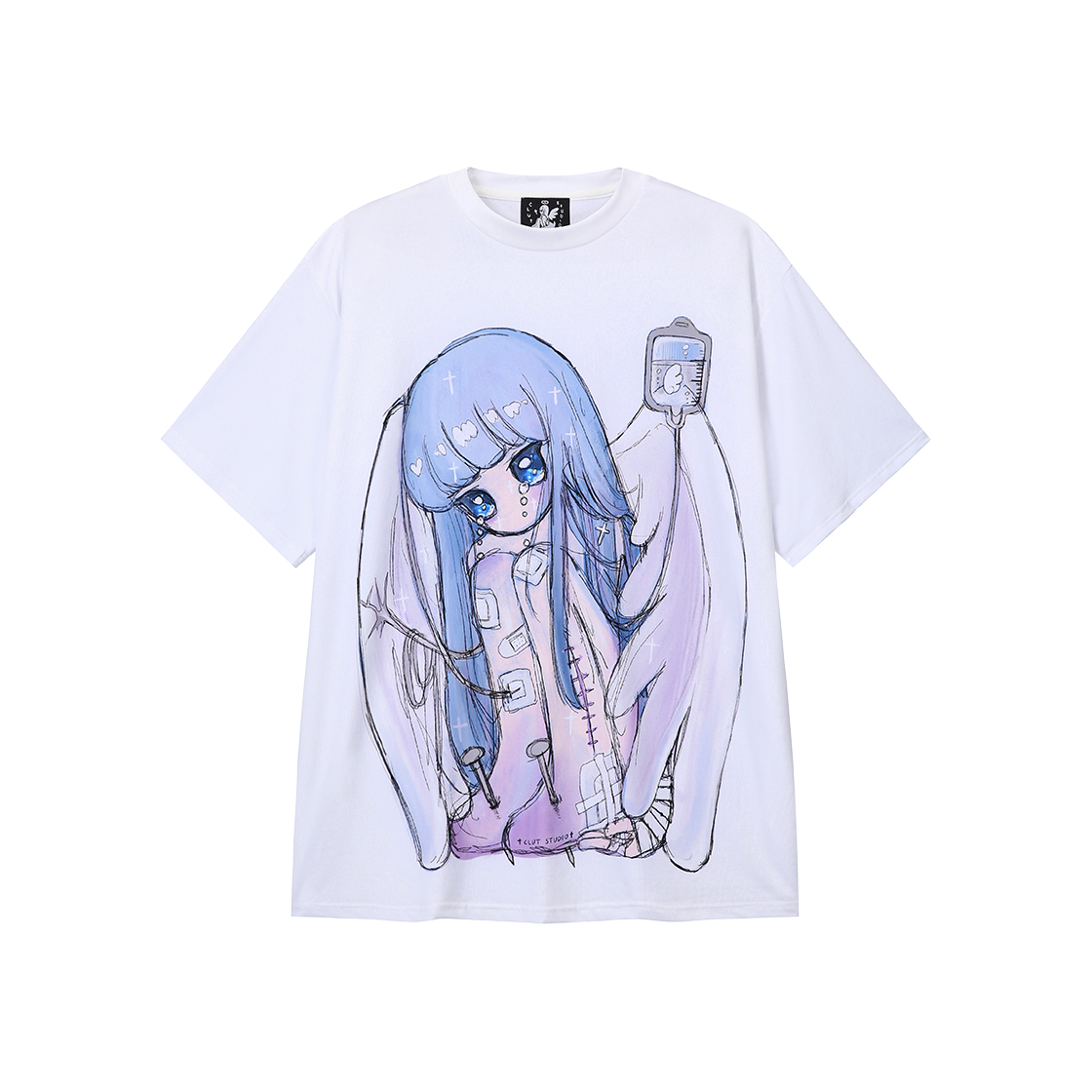 클럿 스튜디오 새드 엔젤 에어로쿨 티셔츠 블루(Clut Studio Sad Angel Aerocool T-Shirt Blue)
