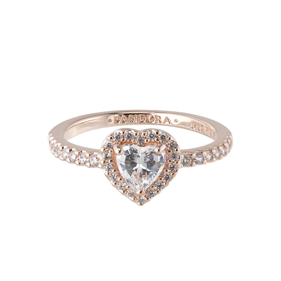 188421C02 (W) Pandora Sparkling Elevated Heart Ring Rose Gold Plated Clear