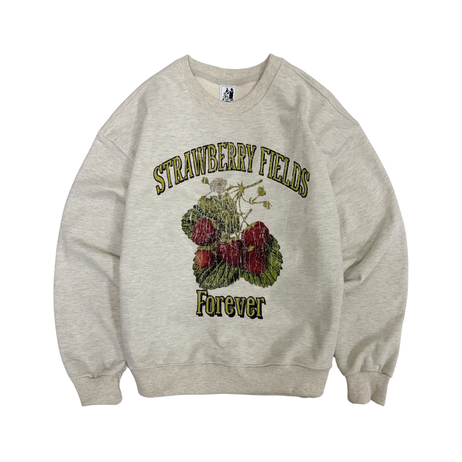 디파이클럽로버스 스트로베리 필드 포에버 헤비코튼 스웨트셔츠 오트밀(DEFYCLUBROBBERS Strawberry Fields Forever Heavy Cotton Sweatshirt Oatmeal)