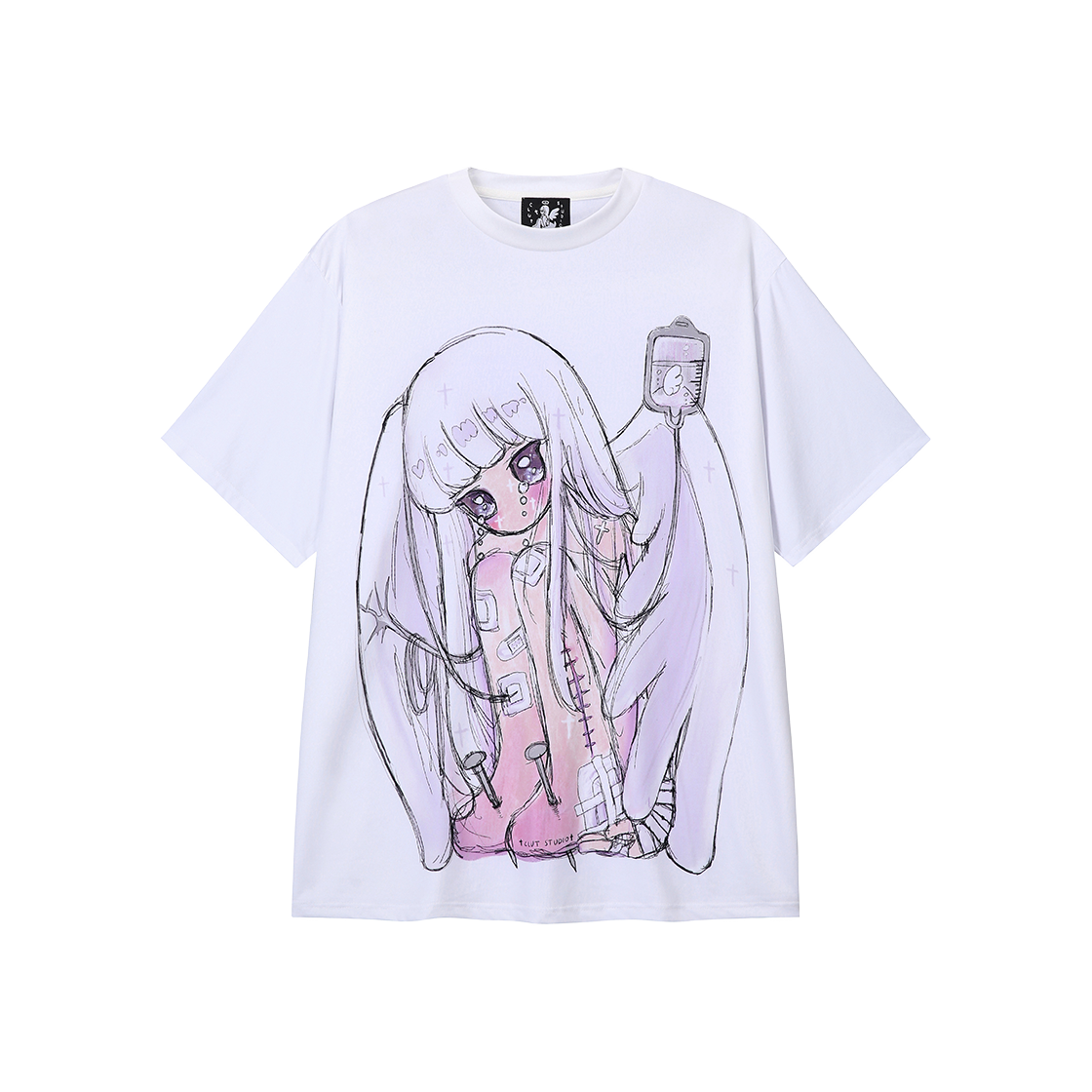 클럿 스튜디오 새드 엔젤 에어로쿨 티셔츠 화이트(Clut Studio Sad Angel Aerocool T-Shirt White)