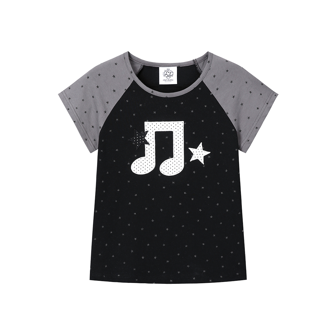 클럿 스튜디오 멜로디 스타 래글런 티셔츠 블랙(Clut Studio Melody Star Raglan T-Shirt Black)