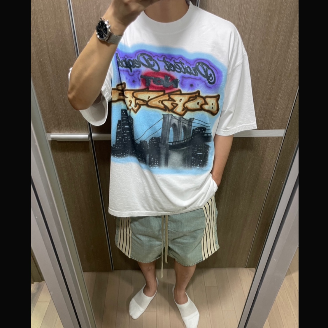 Fear of God Striped Insert Shorts Blue 착용 스타일 - 1