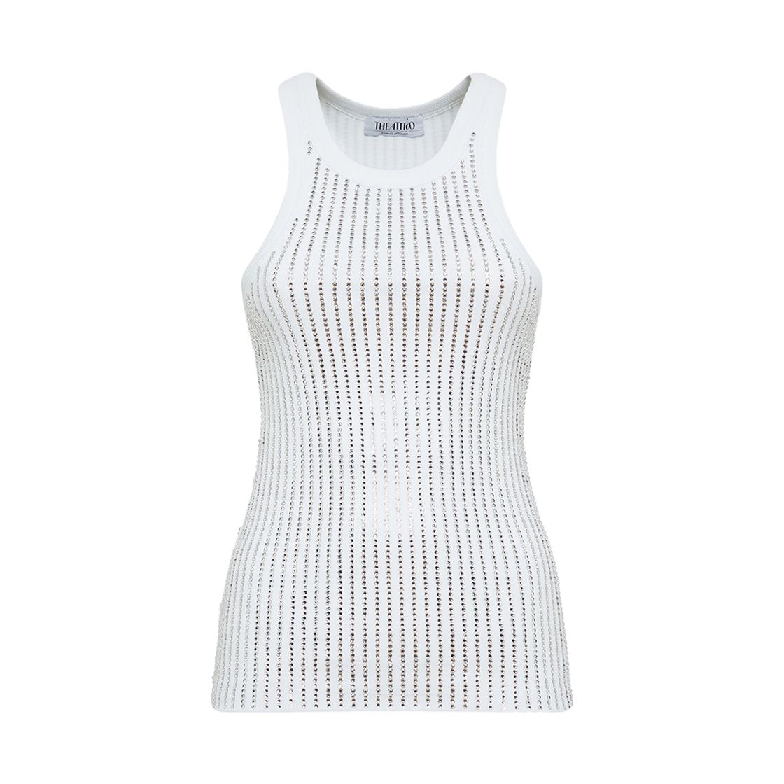 (W) 디 아티코 립드 저지 탑 화이트 크리스탈((W) The Attico Ribbed Jersey Top White Crystal)