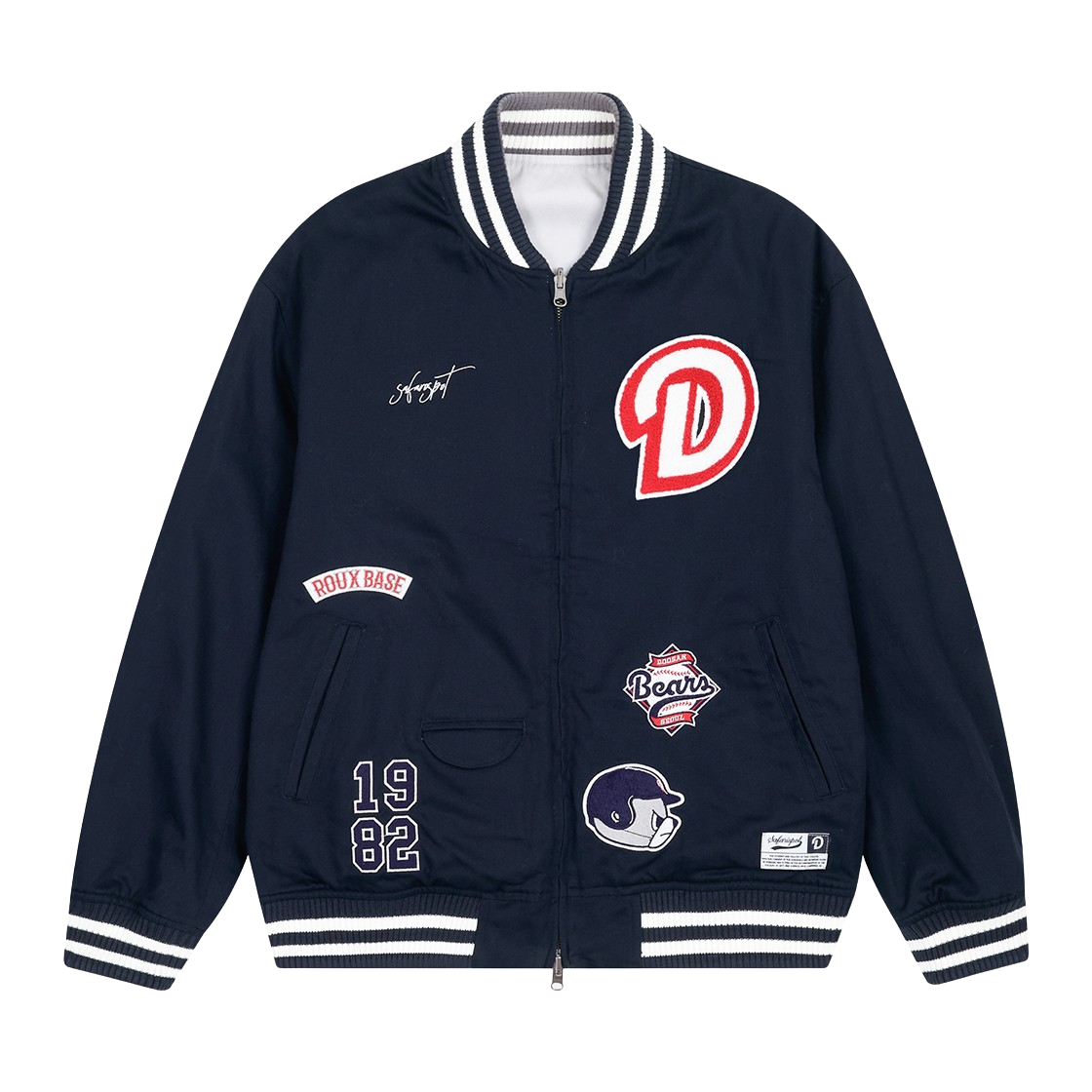 사파리스팟 X 베어스 리버시블 바시티 자켓 - 네이비/그레이(Safarispot X BEARS Reversible Varsity Jacket - Navy / Gray)
