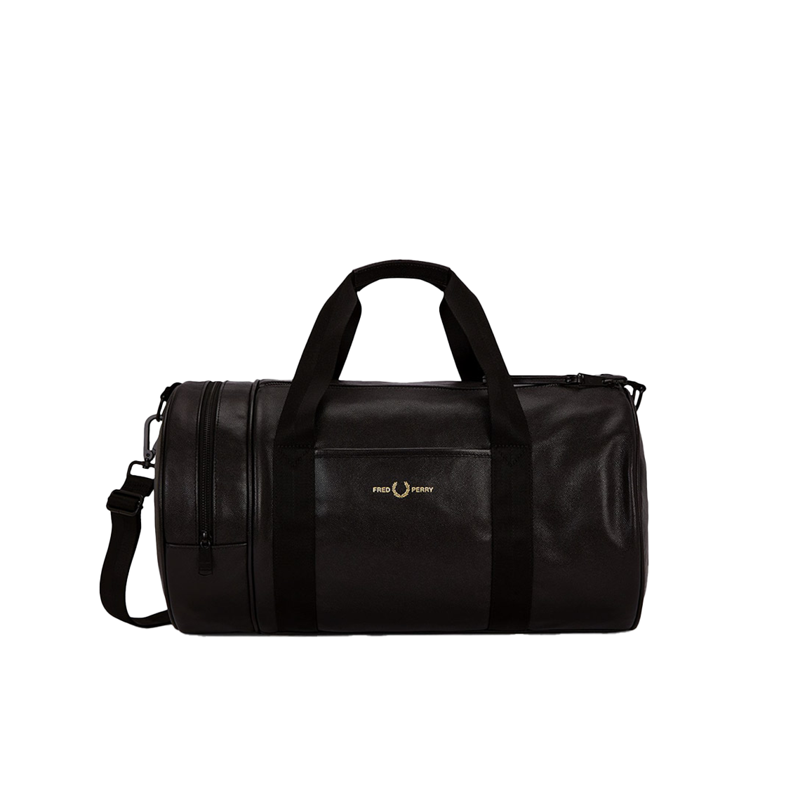 CFPU2531188-102 Fred Perry Scotchgrain Leather Barrel Bag Black Champagne