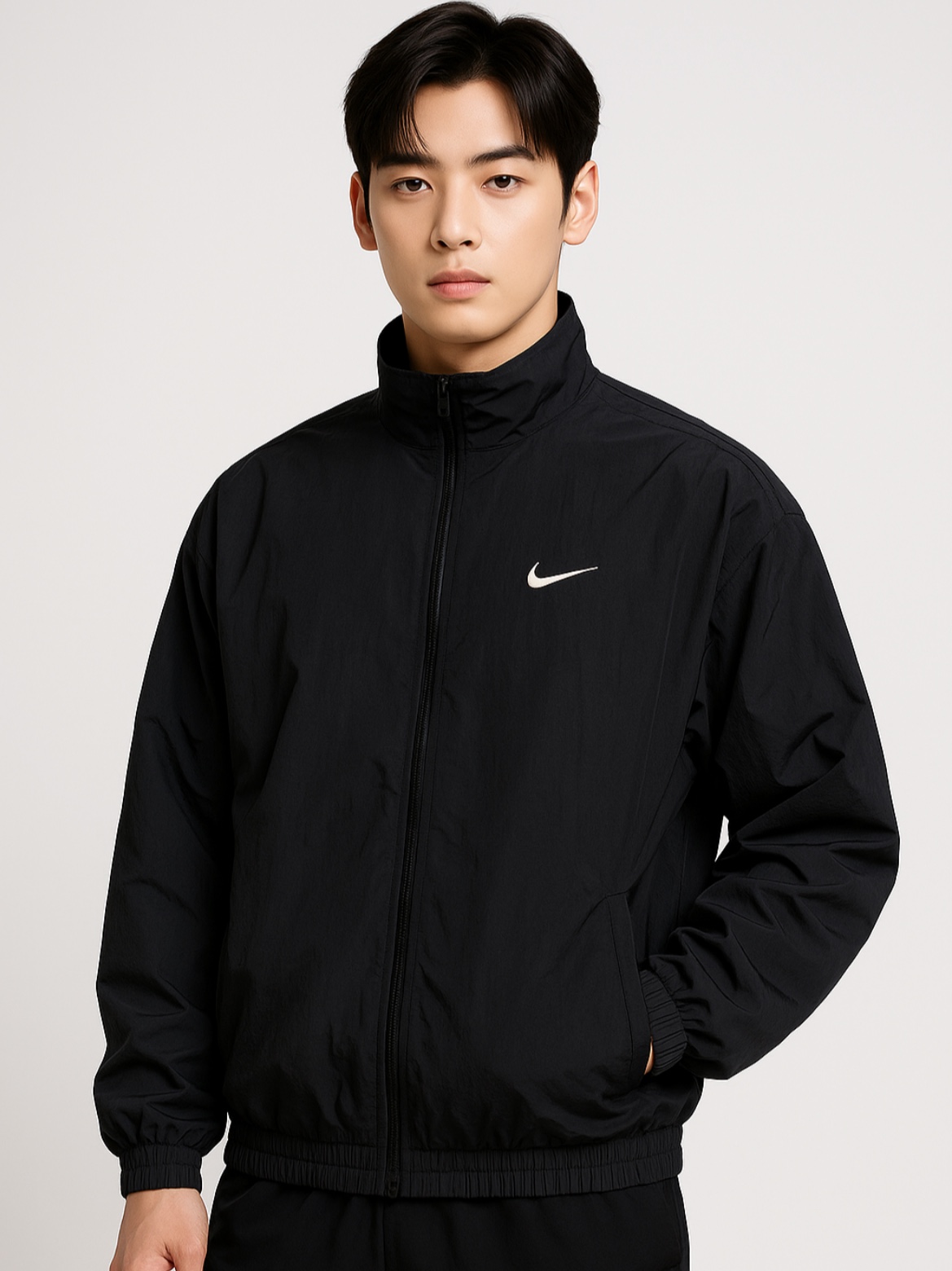 Nike Club Oversized Woven Track Jacket Off Noir College Grey - Asia, Nike NRG Solo Swoosh Heavy Weight BB Quarter Zip Top Black - Asia 착용 스타일 - 1