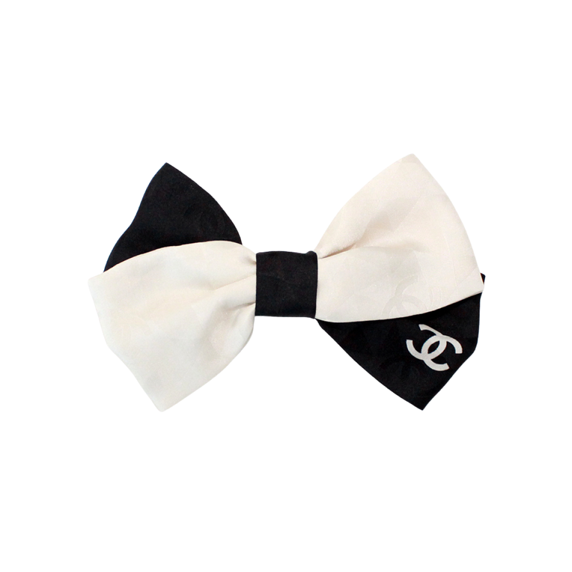 (W) 샤넬 리본 모양 바레트 실크 & 화이트 블랙((W) Chanel Bow Barrette Silk & White Black) - 1