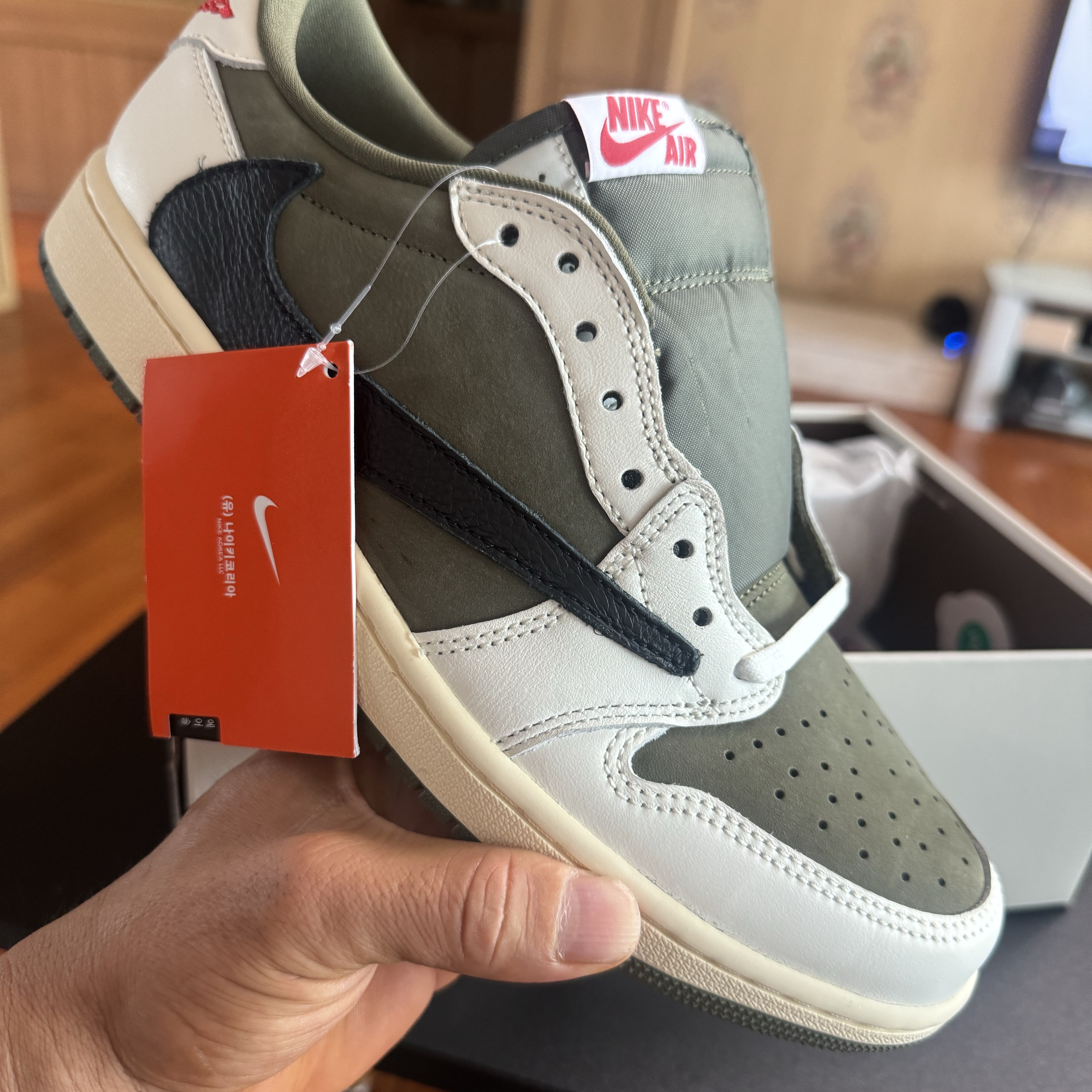 Jordan 1 x Travis Scott Retro Low OG SP Reverse Olive 착용 스타일