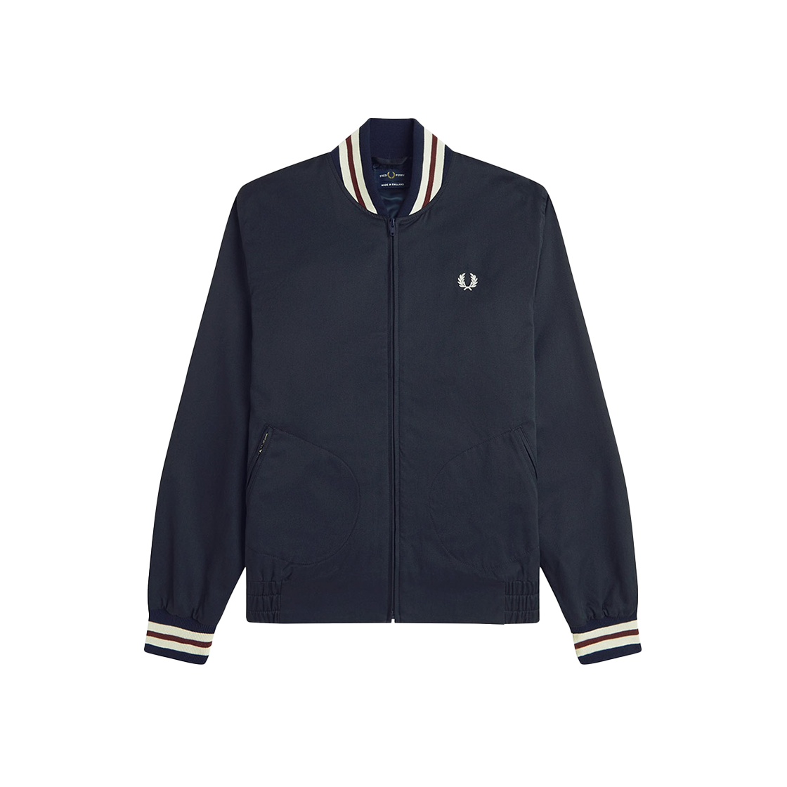 AFPM2531331-608 Fred Perry Made in England Twill Tennis Bomber Jacket Navy Snow White