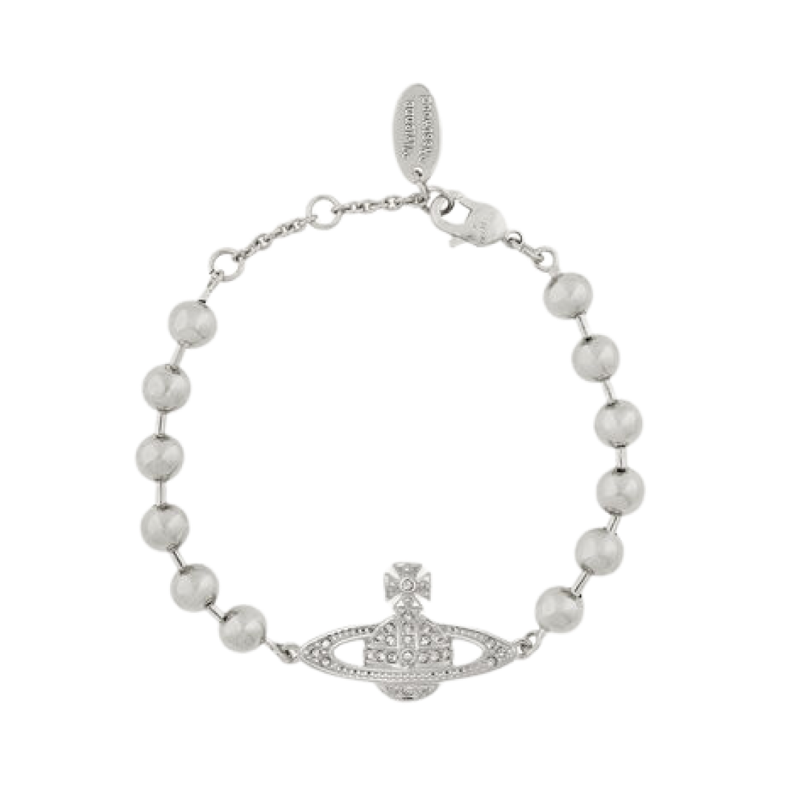 6102024O-02P409 Vivienne Westwood Thames Mini Bas Relief Bracelet Platinum White Crystal