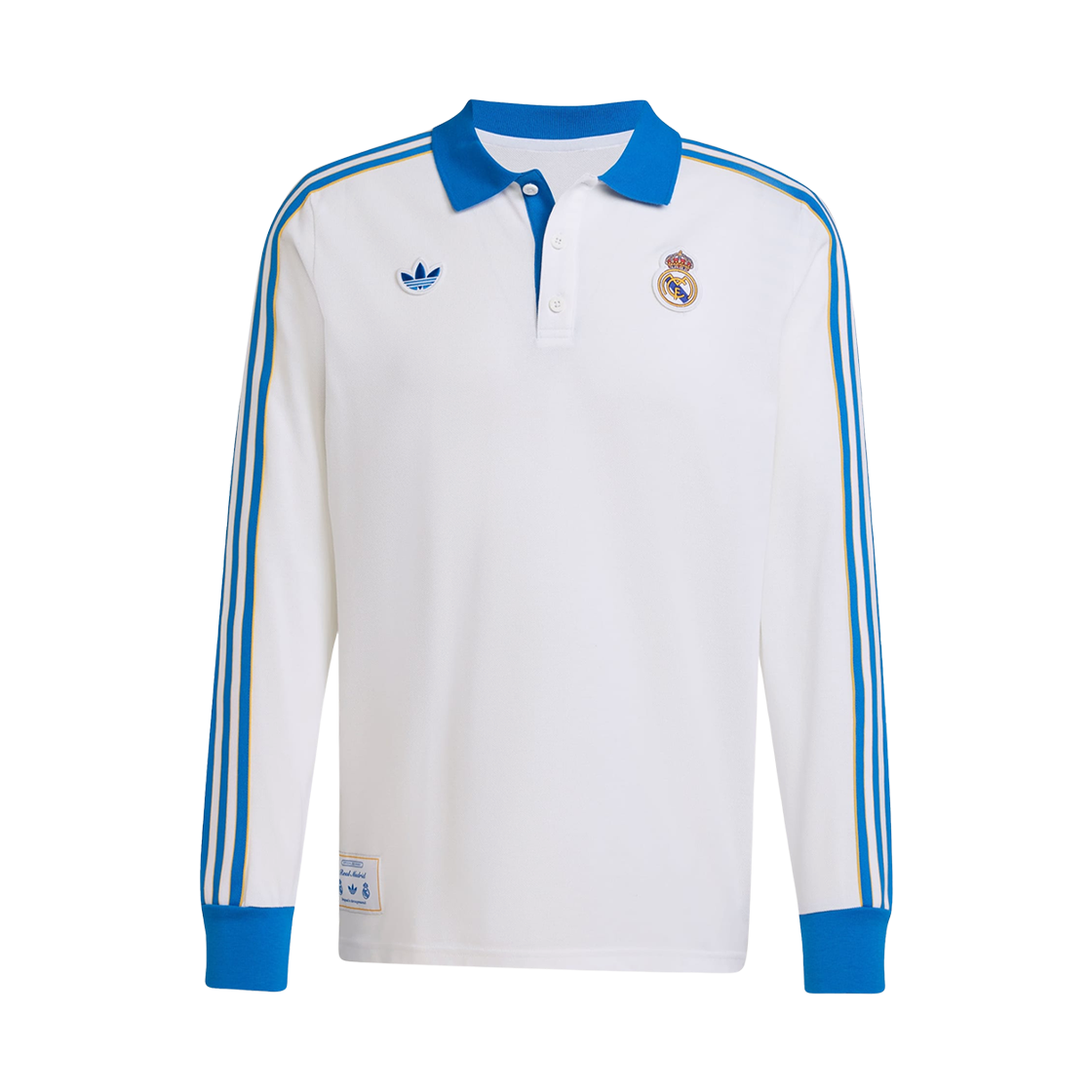 아디다스 레알 마드리드 테라스 아이콘 롱슬리브 폴로 셔츠 화이트 블루 버드 - KR 사이즈(Adidas Real Madrid Terrace Icons Long Sleeve Polo Shirt White Blue Bird - KR Sizing)