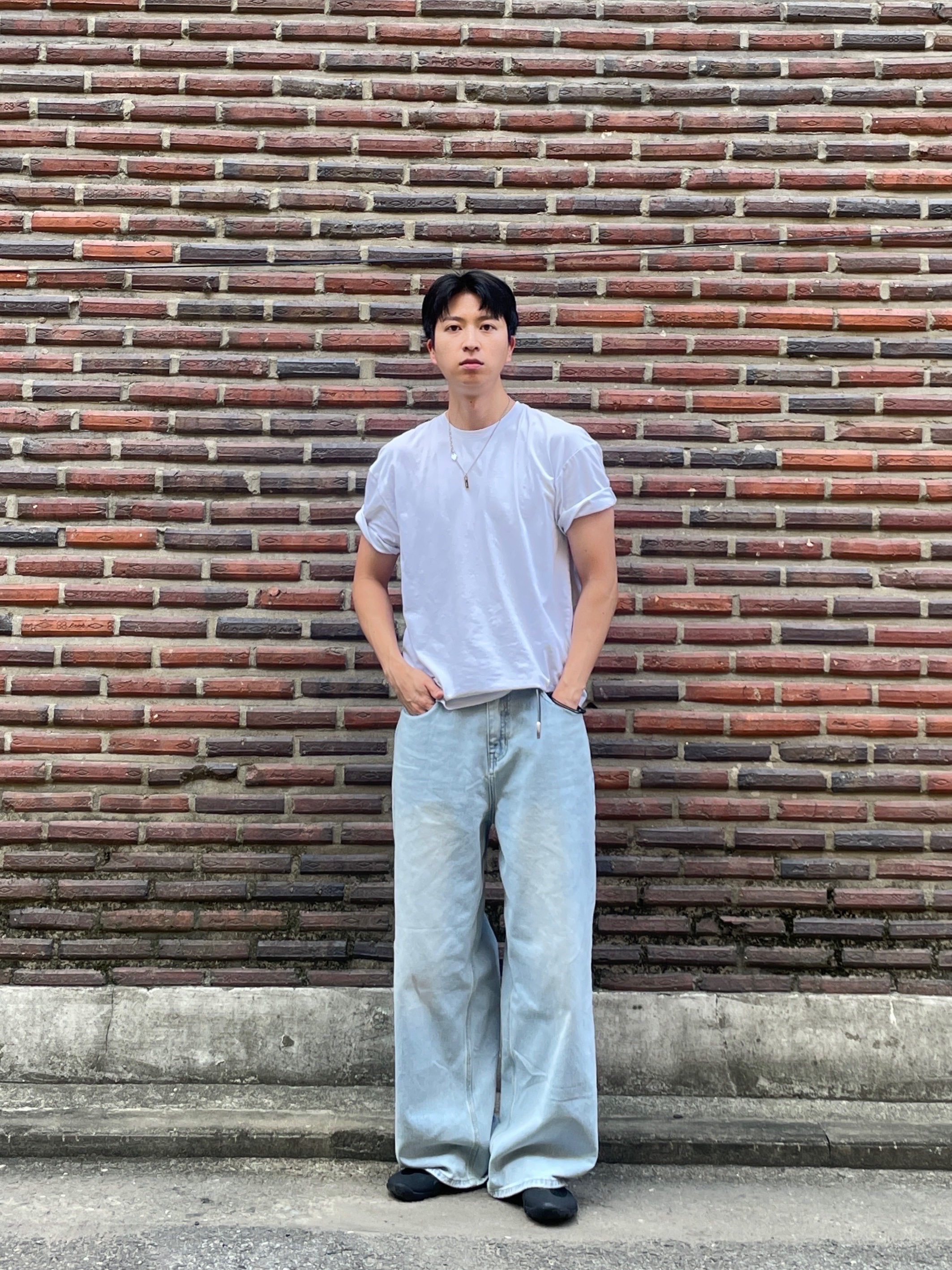 noun Wide Denim Pants Light Blue 착용 스타일 - 1