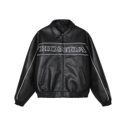 Honda Motorcycle Piping Leather Jacket Black