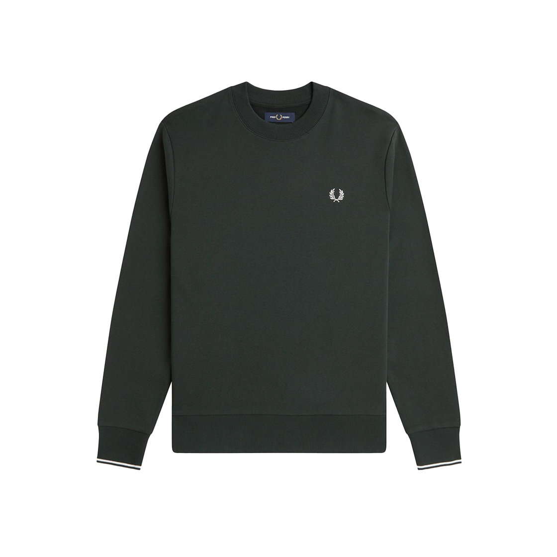 프레드페리 크루넥 스웻셔츠 나이트그린 스노우화이트(Fred Perry Crew Neck Sweatshirt Night Green Snow White) - 1
