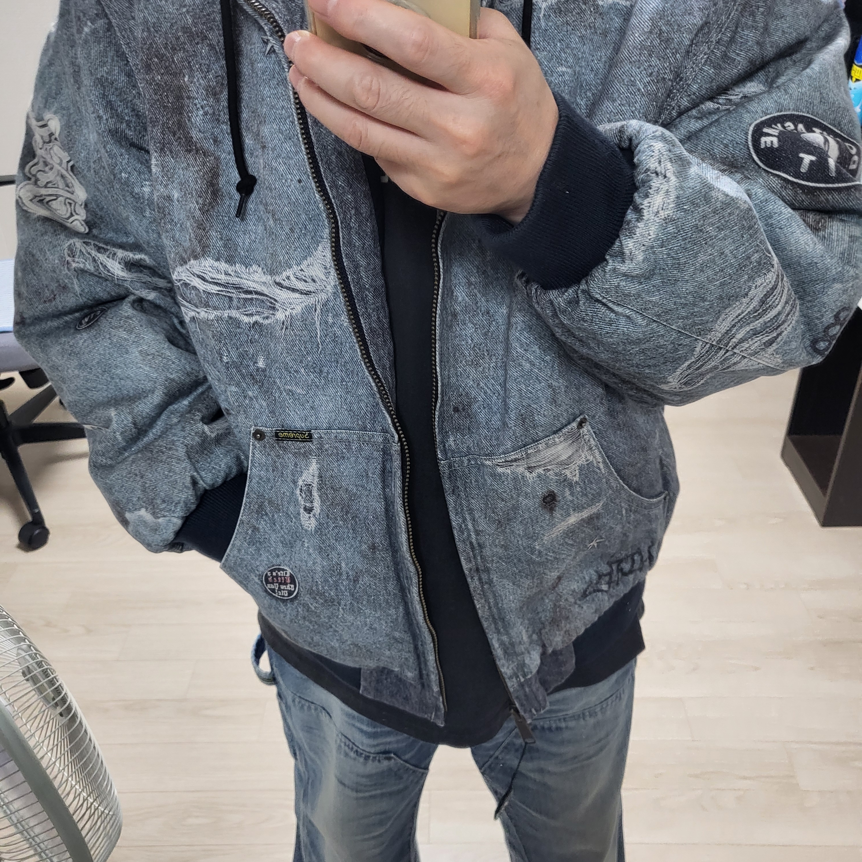 Supreme HJR Trompe L'oeil Hooded Work Jacket Blue - 24FW 착용 스타일 - 2