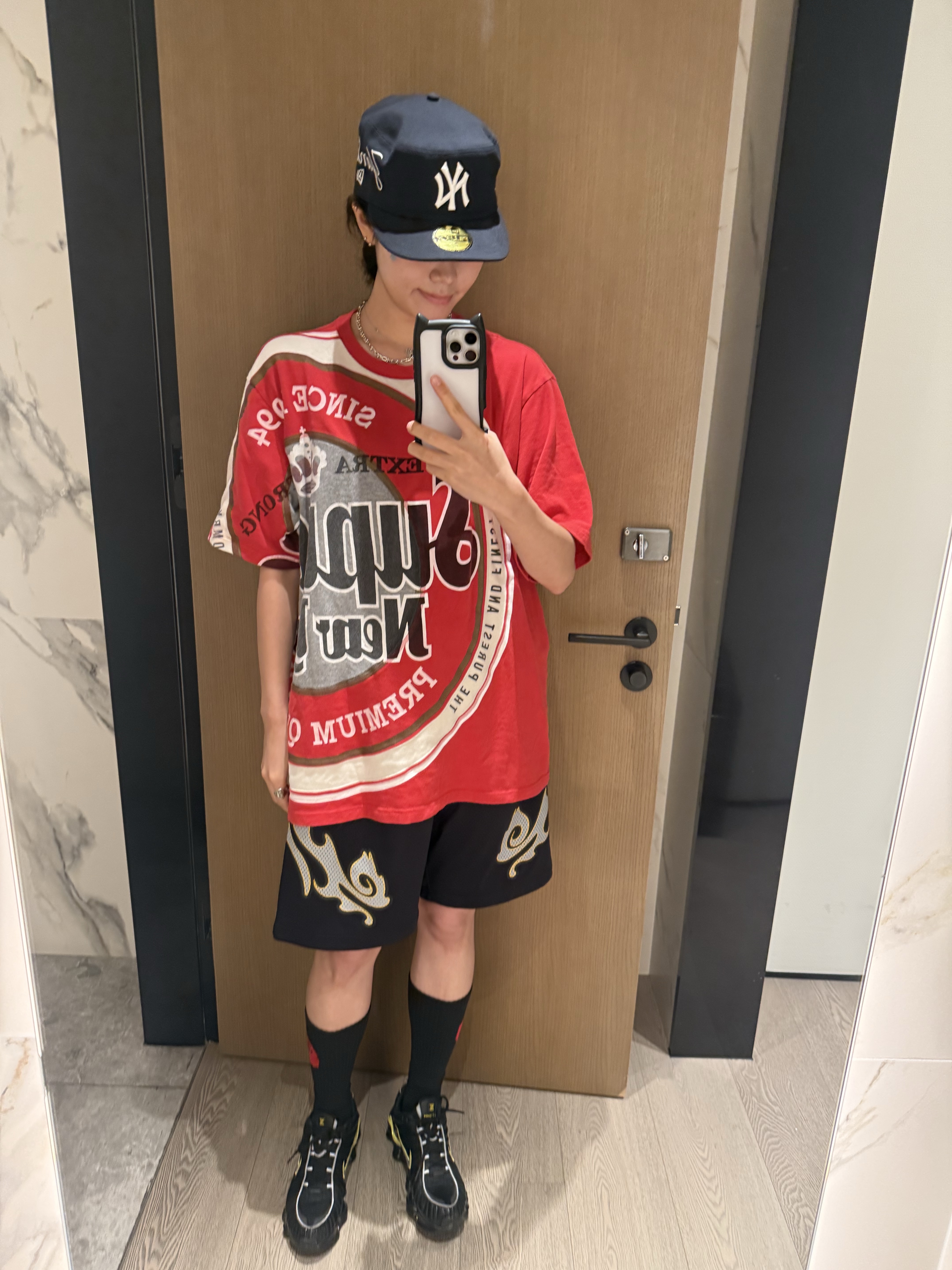 New Era MLB New York Yankees Pillbox Series Ball Cap Navy, Palace Muay Shorts Black - 25FW 착용 스타일