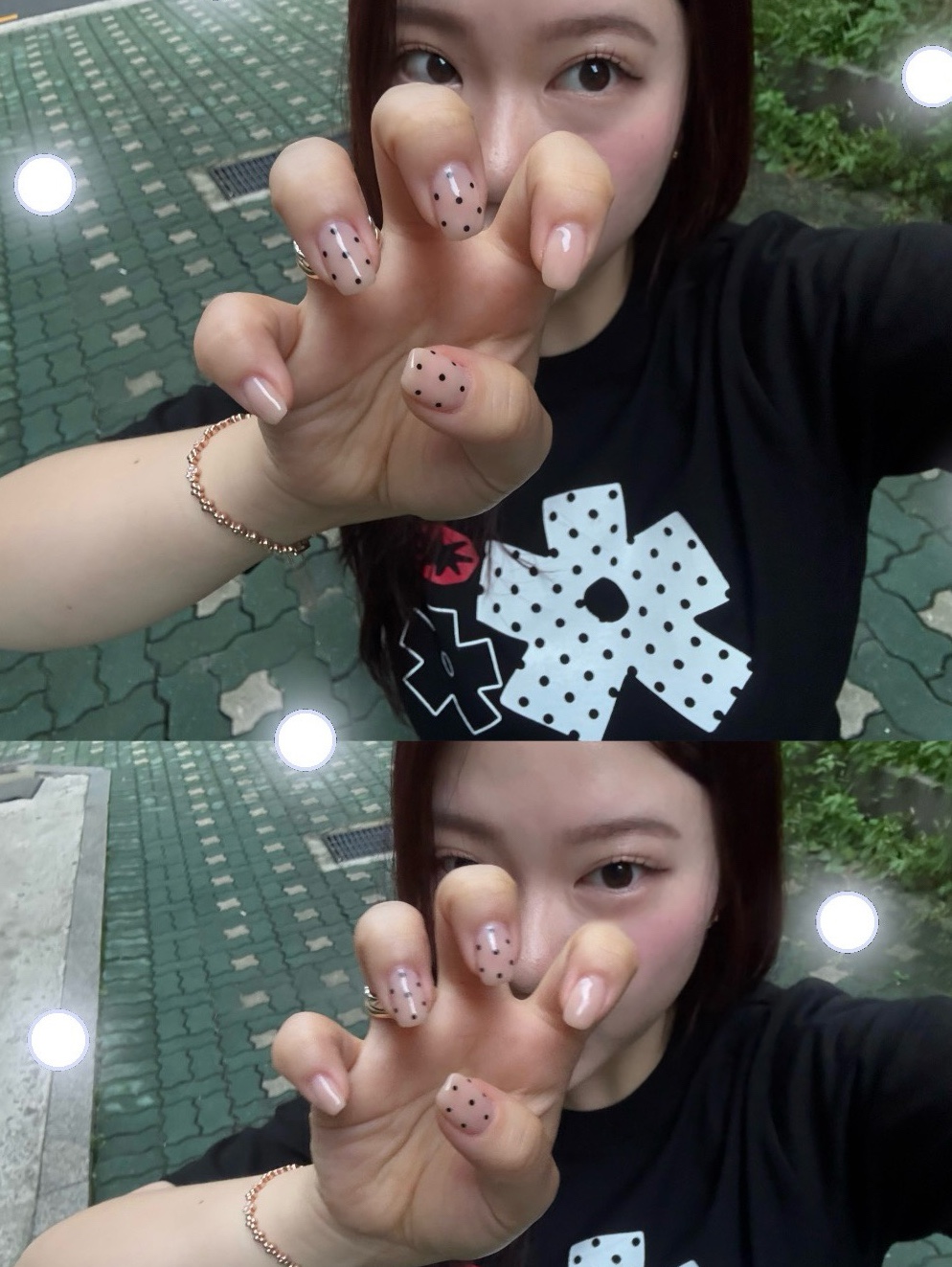 SLOW RECORD HOUSE Polka Dot Star T-Shirt Black 착용 스타일 - 2