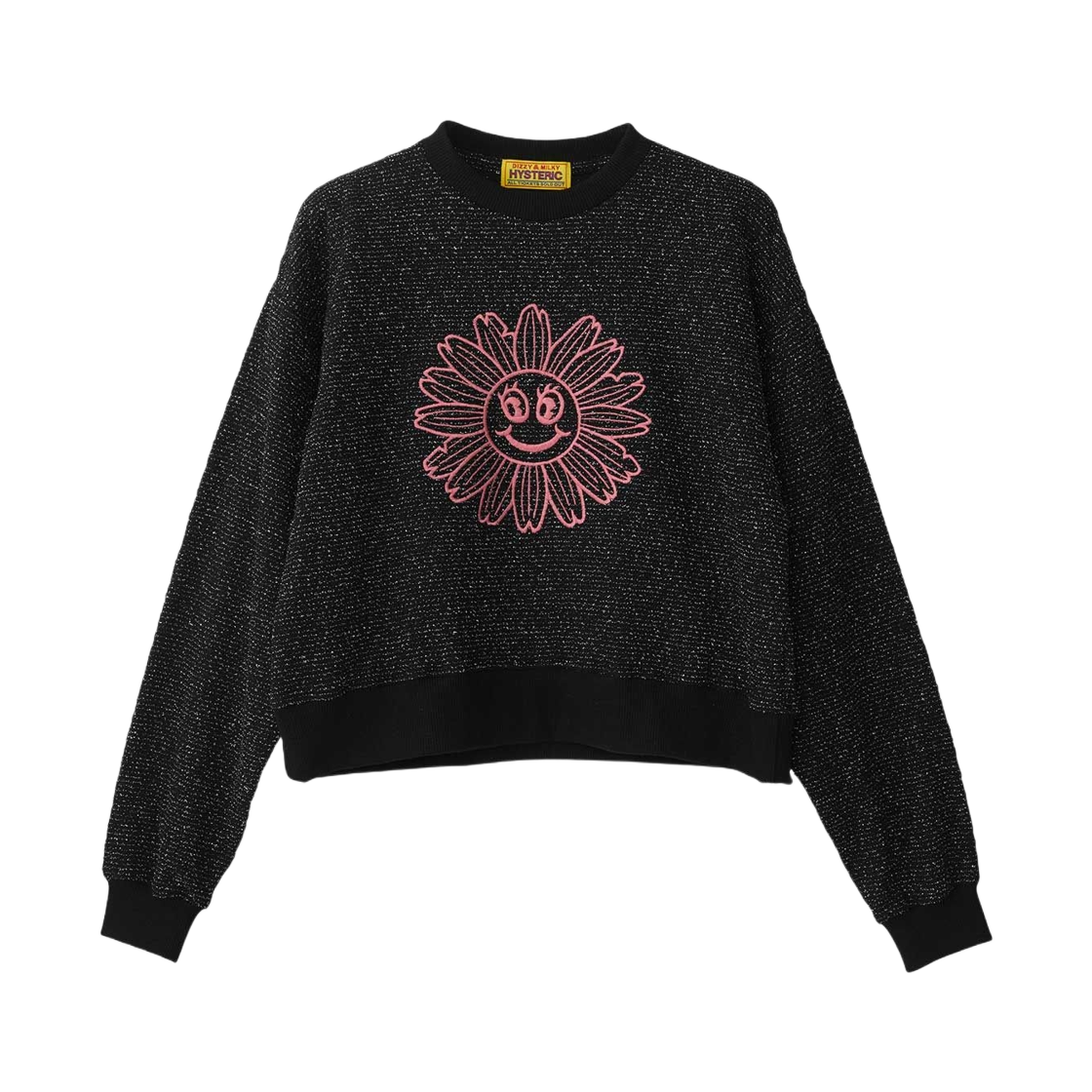 (W) 히스테릭 글래머 플라워 파워 자수 쇼츠 스웨트셔츠 블랙((W) Hysteric Glamour Flower Power Embroidered Short Sweatshirt Black) - 1