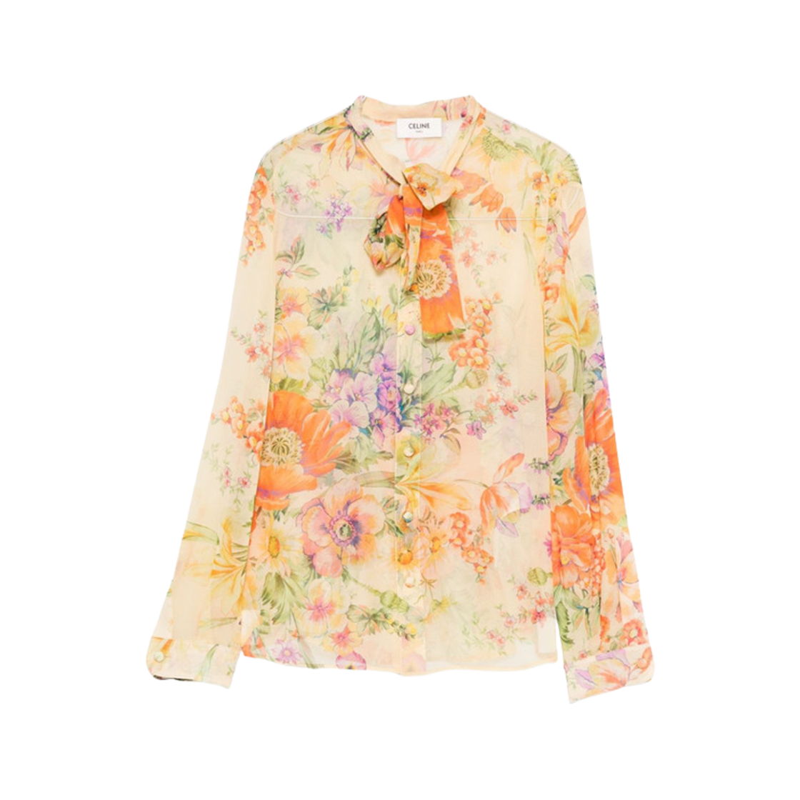 RC06T0415-GAI2 (W) Celine Print Silk Blouse Pale Yellow Multicolor