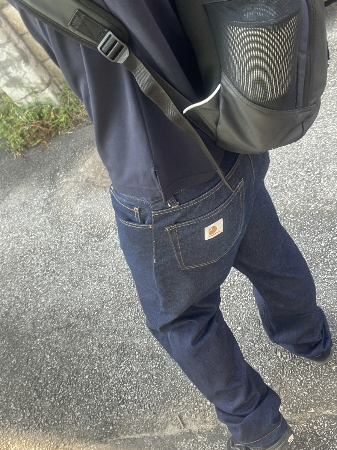 Carhartt WIP Robertson Denim Landon Pants Blue Rinsed, Vans Skate Half Cab Charcoal 착용 스타일