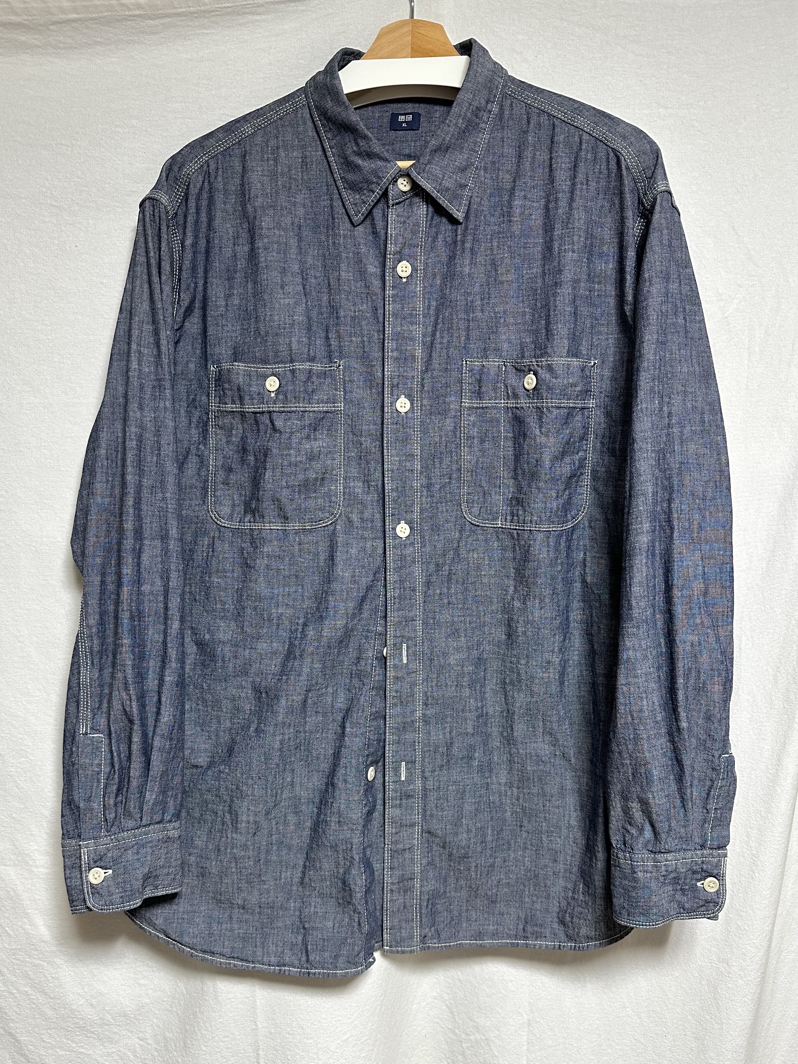 Uniqlo Chambray Work Shirt Blue - KR 착용 스타일