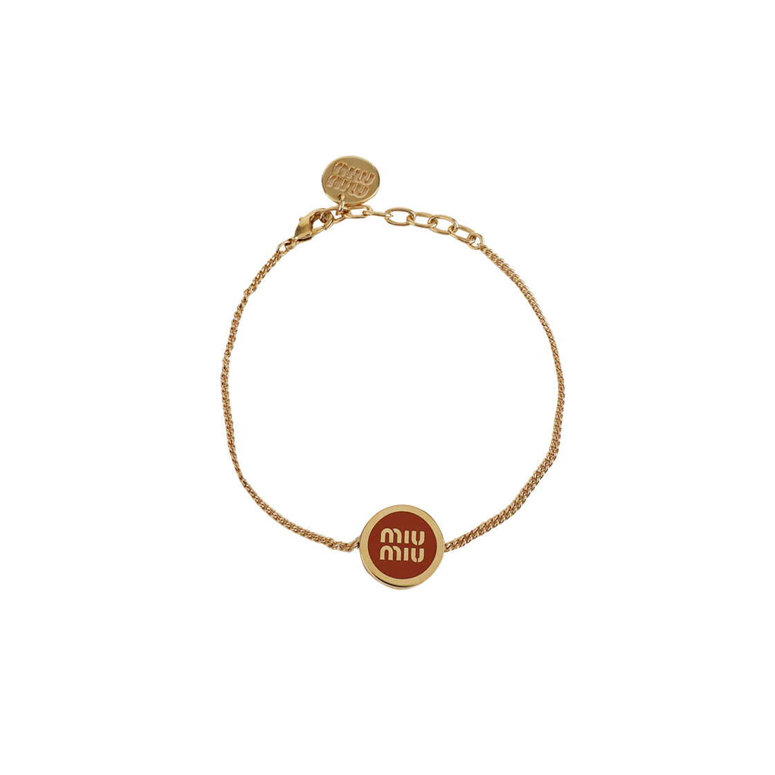 5IB632-2F6T-F0033 (W) Miu Miu Enameled Metal Logo Bracelet Rust Gold