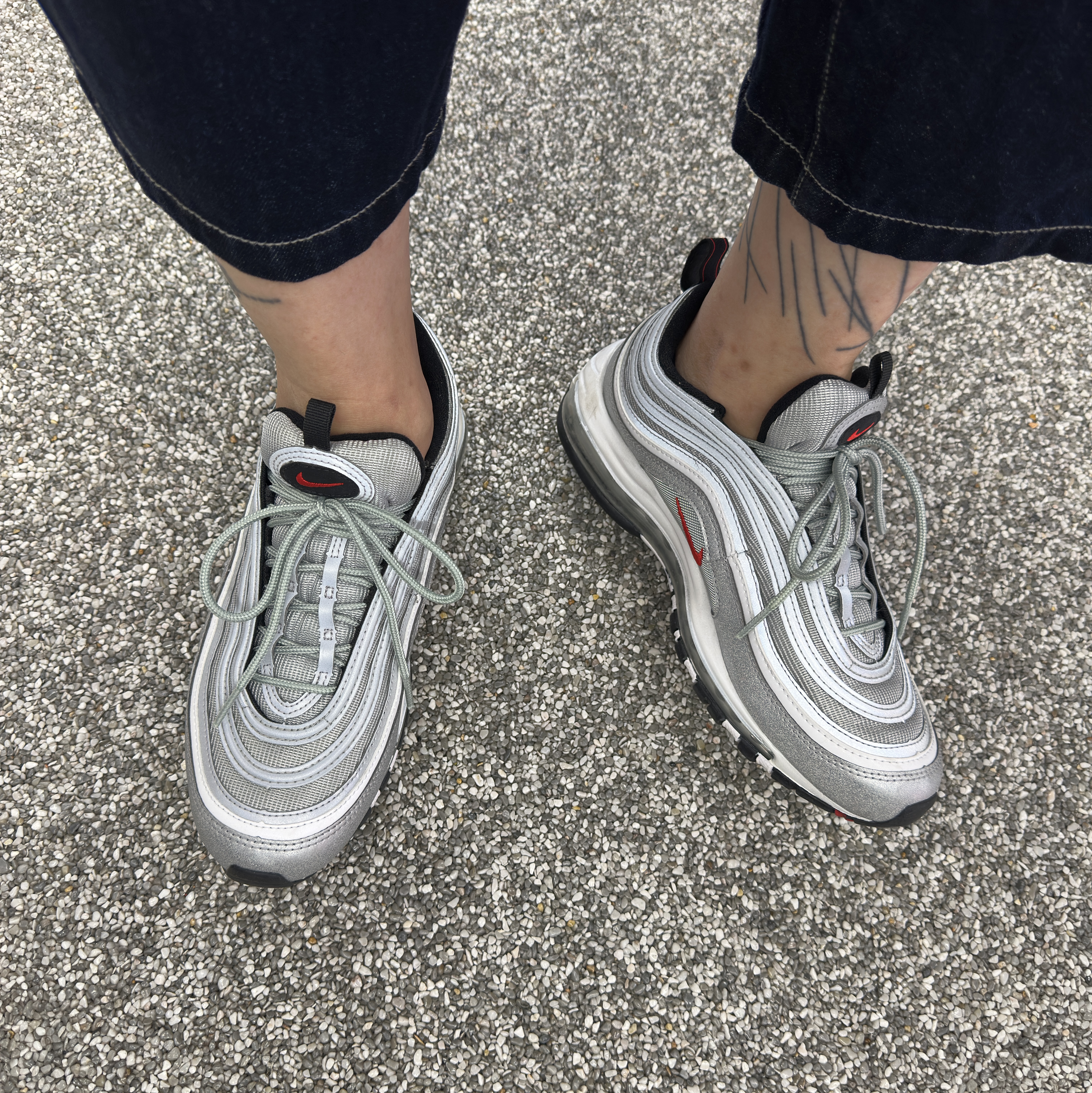 Nike Air Max 97 OG Silver Bullet 2022, Gentle Monster x D'heygere Pierced 02 Silver 착용 스타일 - 4